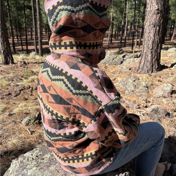 Aztec Boho upcycled blanket hoodie - Picture 11 of 12